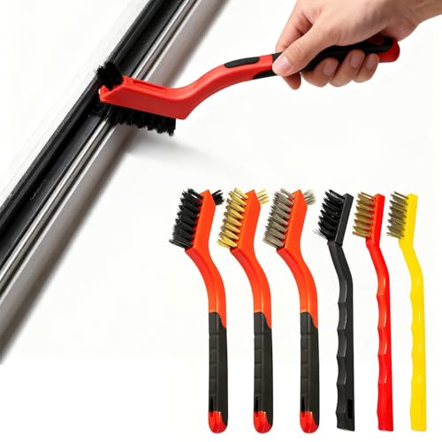 6Pcs Wire Brush Set, Stainless Steel Wire Brushes for Cleaning with Curved Handle Grip for Rust Removal, Dirt, Paint Scrubbing