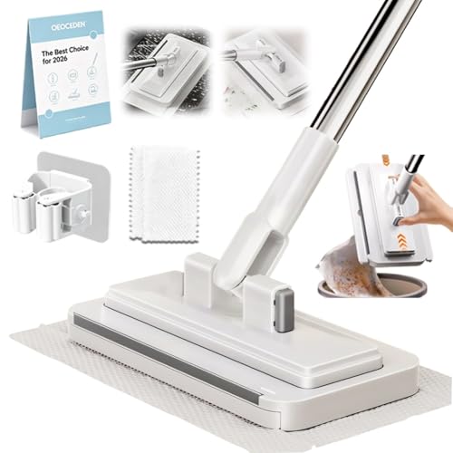 Hands Free Multi Purpose Flat Mop Using Any Cloth Floor Cleaning One Click System Convenient Changing Mini Easy Tap Snap Grip Disposable Lazy Clips Towel Fiber Lock Home Use Portable(53.15in) - color: 53.15in