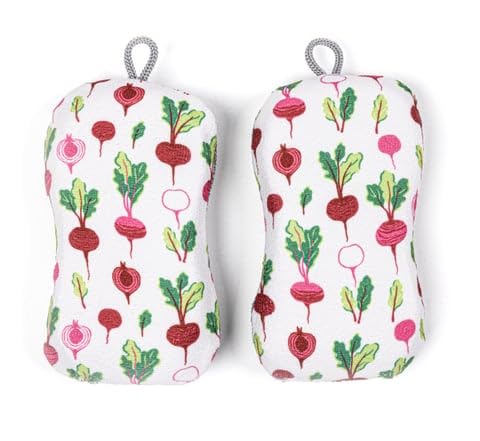 MÜkitchen Premium Microfiber Sponge Set for Dishes and Cleaning, 2 Pack, Printed (Radishing) - color: Radishing