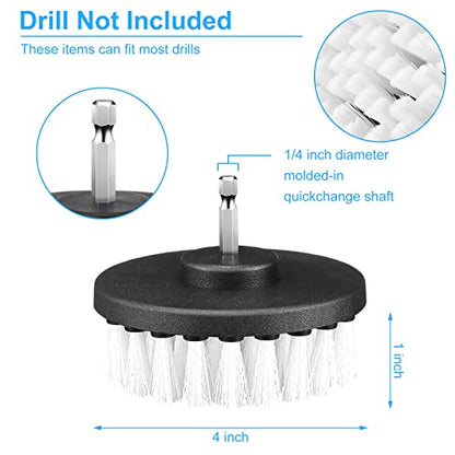 Drill Brush Attachment Power Scrubber Cleaning Kit Multi Purpose Drill Brush Set Drill Scrubber Brush Kit Cleaning Brushes for Drill Bathroom Surfaces Tub Grout Shower Kitchen (White, 6 Pcs)
