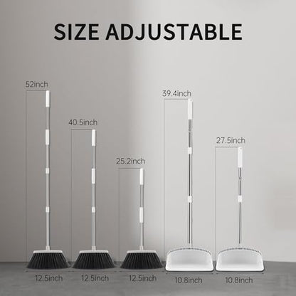 Broom with Dustpan Combo Set, Hand Broom and Dustpan Set for Sweeping Indoor Angle Broom for Home Office Kitchen Lobby Floor Pet Hair Indoor&Outdoor Cleaning (White&Gray)