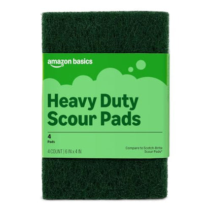 Amazon Basics Heavy Duty Scour Pads, Dish Scrubber for Kitchen + Outdoor, 4 Count, Pack of 1