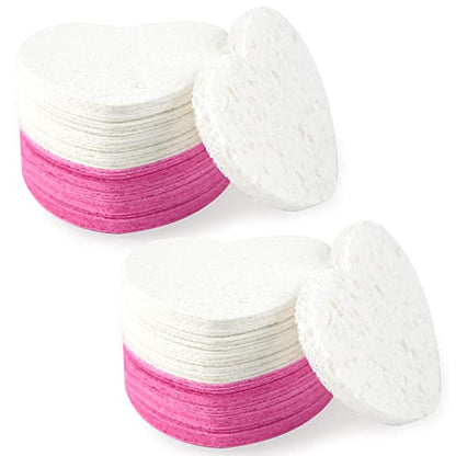 100-Count Compressed Facial Sponges for Estheticians Heart Shape Natural Cellulose Sponge Cosmetic Spa Sponges for Face Cleansing, Massage, Pore Exfoliating, Mask, Makeup Removal, White+Pink - color: 100- Pack White+pink