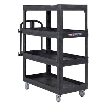 New Rubbermaid Commercial Products 4-Shelf Utility/Service Quad Cart, Heavy Duty Large, Lipped Shelf, Ergonomic Handle, 700 lbs. Capacity, for Warehouse/Garage/Cleaning/Manufacturing (2128657) Black - color: Black, size: Large, style: 4-Shelf