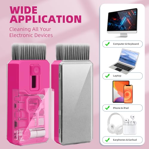 All-in-1 Keyboard Cleaner and Laptop Cleaning Kit - Professional Computer Screen-Safe Tools for MacBook and Electronics - Portable Brush Set for Gamers and Remote Professionals, HotPink - color: HotPink