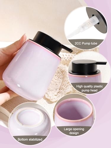 INGOFIN Ceramic Lotion Dispenser - 12 oz Hand Soap Dispenser Bathroom, Modern Liquid Dispenser with Pump, Refillable Dish Soap Bottle for Kitchen -Purple and Pink - color: Purple and Pink-liquid
