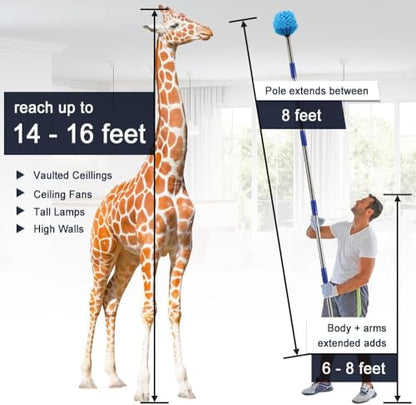 Extended Reach Cobweb Duster with 8-Foot Pole - Medium Bristle Brush for Ceiling, Wall, and Indoor/Outdoor Cleaning, Lightweight Stainless Steel (10FT) - size: 10FT