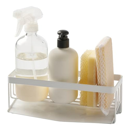 Yamazaki Home Tower Self-Draining Sponge and Soap Bottle Rack, Kitchen Sink Organizer Metal Holder with Removable Tray - Steel - color: White