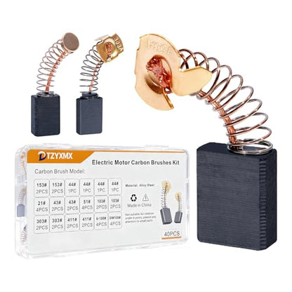 40 Pcs Electric Motor Carbon Brushes Set by Size,10 Models Power Tool Replacement Parts for Drills,Saws,Grinders,Motors