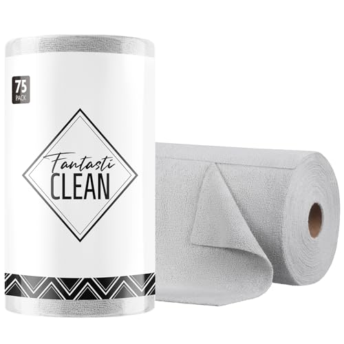 Fantasticlean Microfiber Cleaning Cloth Roll -75 Pack, Tear Away Microfiber Towels, 12" x 12", Reusable, Washable, Scratch Free, Ultra Absorbent Dishcloth for All-Around Cleaning Supplies (Grey) - color: Grey, size: 75 pack