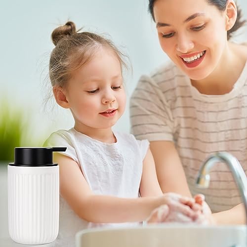 BosilunLife Dish Hand Soap Dispenser - White Liquid Pump soap Dispenser for Bathroom Decro 12oz Ceramic Kitchen Dish Dispenser with Rust-Proof Liquid Pump Modern Refillable Lotion Bottles - color: White Lotion Pump