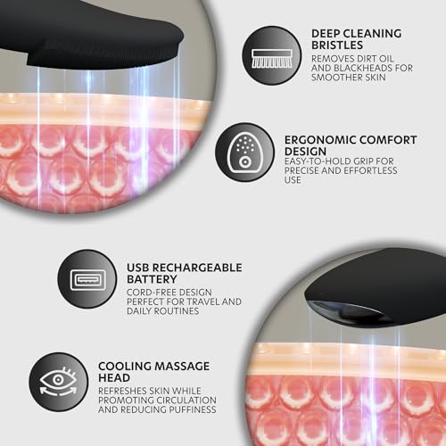 ChargeWorx Silicone Face Scrubber, Sonic Facial Cleansing Brush with 12 Speeds, Exfoliating Pore Cleanser, Waterproof Rechargeable Skincare Tool for Women and Men, Black