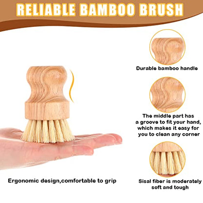 Nuenen 6 Packs Bamboo Dish Scrub Brushes Wooden Scrubbers Set Kitchen Dishwashing Scrubber with Natural Sisal Bristles for Iron Pot Pan Sink(Sisal) - size: Sisal