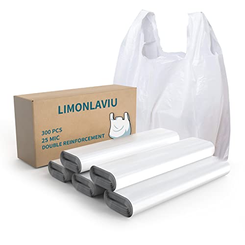 LimonLaviu Plastic Bags - 300Pack (25 mic thickness) (11.5'x 6.5" x 21') with Handles - Small Business & Grocery Bags in Bulk - Heavy Duty, Unscented - size: 300