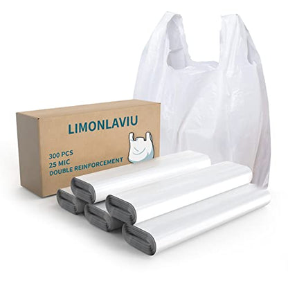 LimonLaviu Plastic Bags - 300Pack (25 mic thickness) (11.5'x 6.5" x 21') with Handles - Small Business & Grocery Bags in Bulk - Heavy Duty, Unscented - size: 300