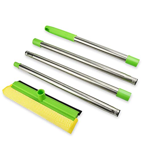 Window Squeegee, Squeegee for Window Cleaning, 2 in 1 Squeegee Window Cleaner with 58'' Long Handle,Window Washing Kit with Extension Pole for Shower, Windshield, Mirror, Gas Station, Glass