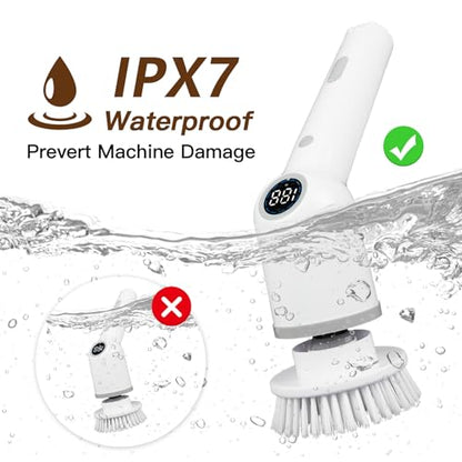 Electric Spin Scrubber, Cordless Cleaning Brush with 8 Replaceable Brush Heads, 3 Adjustable Bathroom Scrubber Speed Up to 450 RPM - color: Black