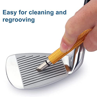 Bulex Golf Club Groove Sharpener, Re-Grooving Tool and Cleaner for Wedges & Irons - Generate Optimal Backspin - Suitable for U & V-Grooves - color: Gold
