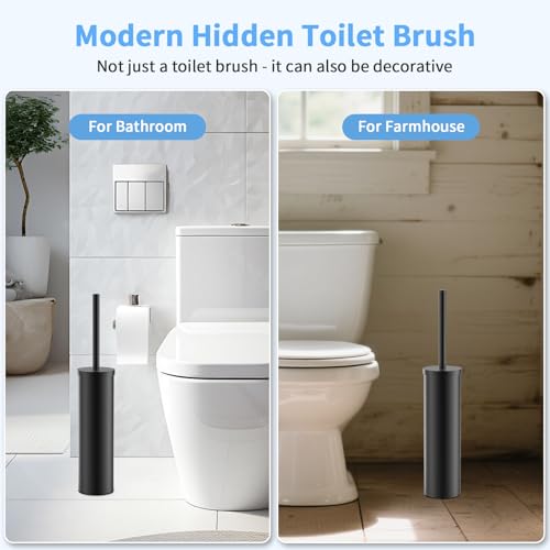 Stainless Steel Toilet Brush and Holder Set Brushed Silver Heavy Duty Toilet Bowl Brush with Long Handle for Bathroom and Farmhouse (Black) - color: Black