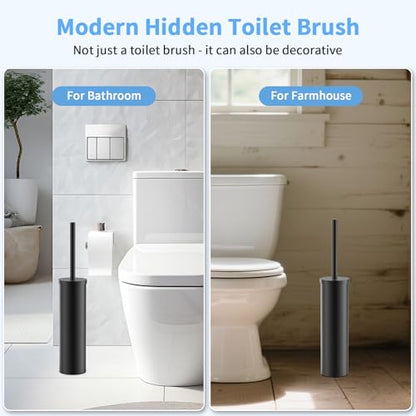 Stainless Steel Toilet Brush and Holder Set Brushed Silver Heavy Duty Toilet Bowl Brush with Long Handle for Bathroom and Farmhouse (Black) - color: Black