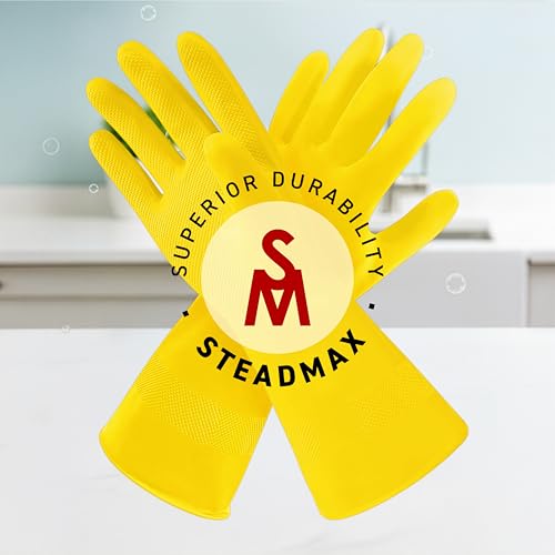 SteadMax 3/6 Pairs Cleaning Gloves, Reusable Natural Rubber Dish Gloves, Non-Slip Gloves for Kitchen and Household - color: 3 Pack (L)