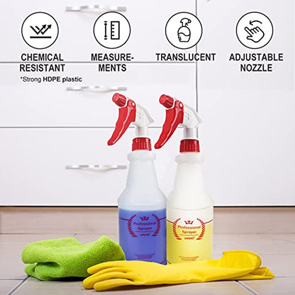 Uineko Plastic Spray Bottle (4 Pack, 24 Oz, All-Purpose) Heavy Duty Spraying Bottles Leak Proof Mist Empty Water Bottle for Cleaning Solution Planting Pet with Adjustable Nozzle and Measurements - size: 24 Oz, 4 Pack
