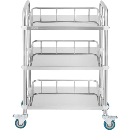 VEVOR Lab Rolling Cart, 3-Shelf Stainless Steel Rolling Cart, Lab Serving Cart with Swivel Casters, Dental Utility Cart for Clinic, Lab, Hospital, Salon, 26.38"x15.55"x34.13" - size: 3-tier shelves