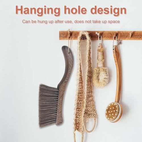 Hand Broom Brush, Wooden Handle Soft Bristle Cleaning Dust Brush,Bench Brushes with Bristlesfor Furniture, Bed, Car, Bench, Crevice Cleans, Sofa, Fireplace, Clothes（Curved Handle） - color: 1 Curved Handle Brown