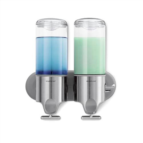 simplehuman Wall Mount Pumps, Twin 15 fl. oz. Shampoo & Soap Dispenser, Stainless Steel - size: Double
