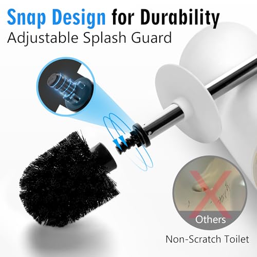 Matt White Ceramic Toilet Brush and Holder Set, Durable Bristles Non Scratch Toilet, Long Stainless Steel Handle, Freestanding Toilet Bowl Cleaners Brush, Scrubber Brush for Toilet - color: Matt White, size: Set/1