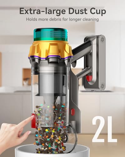 Cordless Vacuum Cleaner, 55KPA 70Mins XL Dust Cup Vacuum Cleaners for Home, Stick Vacuum with Anti-Tangle Brush,LED Display,Self-Standing, Vacuum Cordless for Hardwood Floor, Carpet, Pet Hair