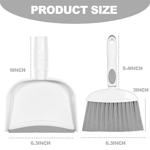 Mini Broom and Dustpan Set Small Broom with Dustpan Combo Set Portable Cleaning Tools for Home Office RV Learning Camping (White+Grey)