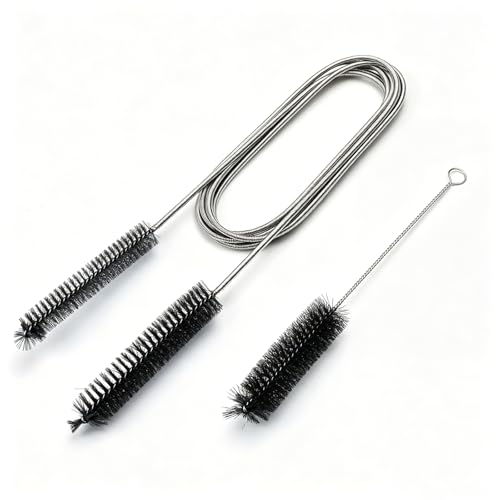 2PCS Flexible Long Drain Brush, 78 Inch Nylon Stainless Steel Tube Cleaning Brush, Slim Long Hose Pipe Cleaning Tool for Auto Sunroof Drain Hole, Car Fridge, Kitchen Sink (Double End-Black) - color: Double End-black