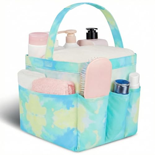 Attmu Mesh Shower Caddy Portable for College Dorm Room Camping Essentials, Shower Caddy Dorm with 9-Pockets, Large Capacity Hanging Basket Bathroom Bag for Toiletry, Swimming, Gym, Camp, Beach - color: gradient green
