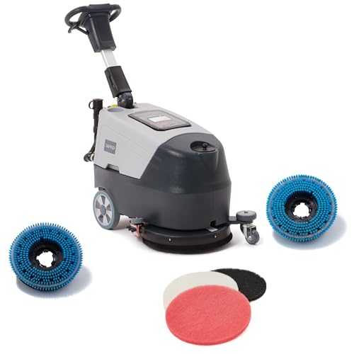 Battery Powered Walk Behind Floor and Carpet Scrubber Buffer Polisher Machine, 16" Brush, 21.5" Squeegee Width, 6.5 gal Tank, Brush Speed 200 RPM, Includes a Hard Brush Soft Brush and 3 Scouring pads - size: 16" Manual