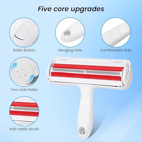 Reusable Pet Hair Remover Roller – Dog & Cat Fur Lint Cleaner for Sofa, Carpet, Bed & Car Seats – No Adhesive Required - color: White/Red
