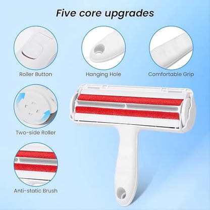 Reusable Pet Hair Remover Roller – Dog & Cat Fur Lint Cleaner for Sofa, Carpet, Bed & Car Seats – No Adhesive Required - color: White/Red