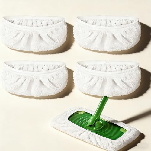 4-Pack Reusable Microfiber Mop Pads for Wet and Dry Floor Cleaning, Compatible with Most 10-12 Inch Flat Mops, Fits Hardwood, Tile, Laminate Surfaces (Mop Not Included)
