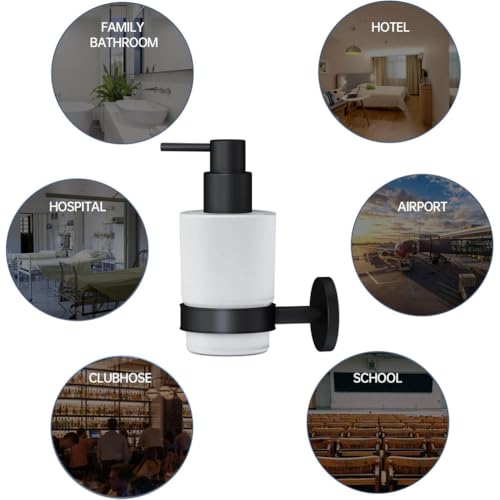 Soap Dispenser, Zinc Alloy + Frosted Glass Soap Dispenser Set with Pump,Wall Mounted Bath Accessories for Bathroom and Kitchen,Black - color: Black
