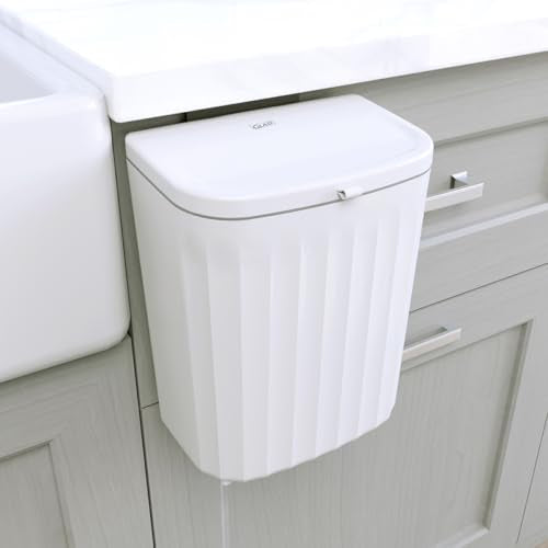 Glad Roomate Under Counter Waste Bin | Space Saving Small Trash Can for Kitchen Cabinet, Bathroom or Office | Dual Lid for Ease of Opening, 9 Liter, White - color: 9 Liter White Plastic