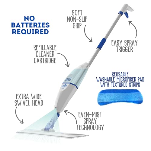 Quick Shine Spray Mop Kit with 3 Reusable Mop Pads & 1 Safer Choice Multi-Surface Floor Cleaner 16oz | Quick & Easy Cleaning | No Batteries Required | Refillable Cleaning Cartridge,White - size: Mop with 3 Refill Pads