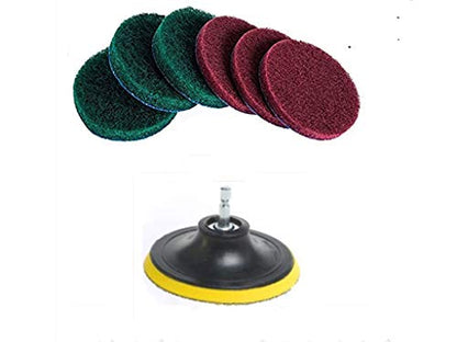 5 Inch Drill Powered Brush Tile Scrubber Scouring Pads Cleaning Kit, 2 Different Stiffness, 5-Inch Disc Pad Holder with 6 Scrubbing Pads, Cleans Large Flat Areas Perfectly (5-inch)
