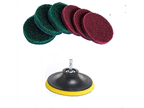 5 Inch Drill Powered Brush Tile Scrubber Scouring Pads Cleaning Kit, 2 Different Stiffness, 5-Inch Disc Pad Holder with 6 Scrubbing Pads, Cleans Large Flat Areas Perfectly (5-inch)
