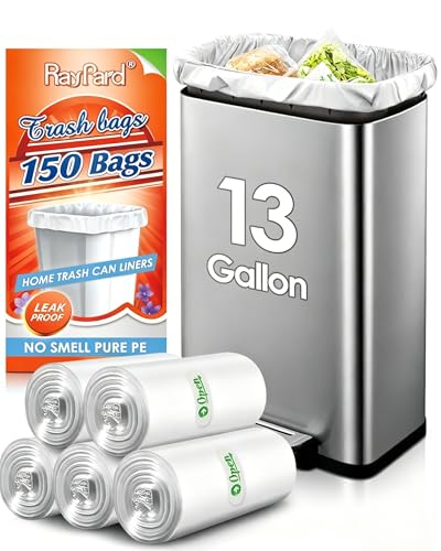 13 Gallon 150 Counts (fit 12-15 Gal) Strong Tall Kitchen Trash Bags Garbage Bags by RayPard, fit 50 Liter Waste Basket, Clear Trash Bags Can Liners for Home Office Bathroom Bedroom - style: 150-13 Gallon-Clear