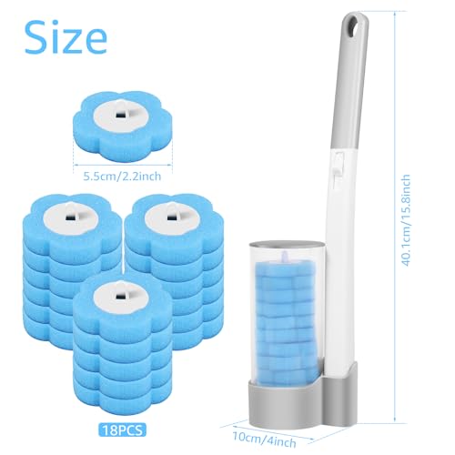 Toilet Brush Cleaning Kit with 18 Toilet Brush Refills Wall Mounted Toilet Bowl Cleaner Brush with Handle Adhesive Toilet Bowl Brush Storage Caddy with Storage Holder and Sticky Toilet Bowl Cleaner - color: Gray+18 Brush Heads