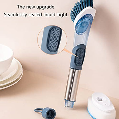 Soap Dispensing Dish Brush with 4 Replacement Heads 4 in 1 Long Handle Cleaner