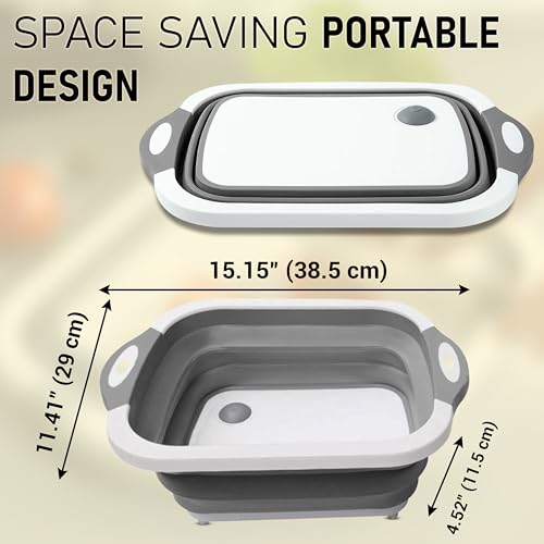 SSKT 3-in-1 Collapsible Cutting Board – Multifunctional Kitchen Sink Tub Basin with Drain, Chopping Board & Washing up Bowl – Space-Saving & Portable for Kitchen, Camping, RV, & Outdoor Use (Grey) - color: Gray
