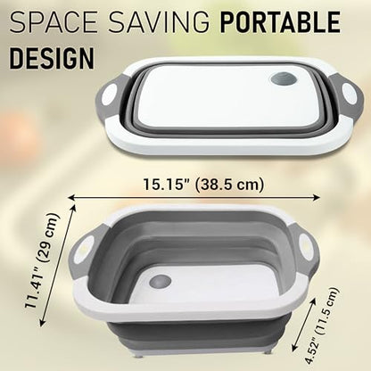 SSKT 3-in-1 Collapsible Cutting Board – Multifunctional Kitchen Sink Tub Basin with Drain, Chopping Board & Washing up Bowl – Space-Saving & Portable for Kitchen, Camping, RV, & Outdoor Use (Grey) - color: Gray