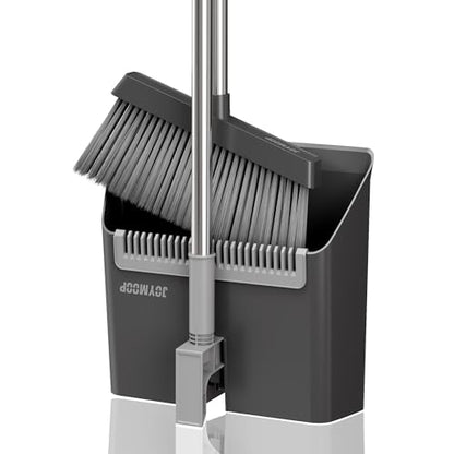 JOYMOOP Black Broom and Dustpan Set, Upright Angle Design with Built-in Comb Teeth for Home, Office, Hardwood Floors, Pet Hair - color: Black & Grey