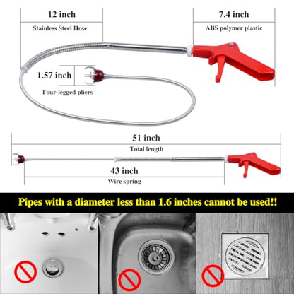 Toilet Snake Drain Clog Remover with Flexible Grabber Claw Use for Toilet Drain Auger Retrieve Lost Toys/Items, Clear Mild Clogs Affordable Alternative to Plumbers for Effective Drain Unclogging - style: 51"Toilet Auger